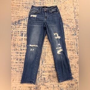 Judy Blue Distressed Dark Blue Boyfriend Jeans